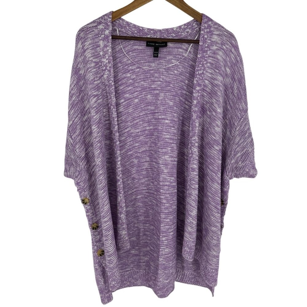 Lane Bryant Purple & White Open Front Cardigan With Button Detail Size 22/24